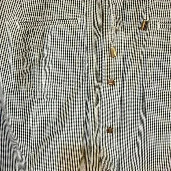 CJ Banks Women's Navy & White Mini Gingham Cotton Cowl Drawstring Neck & Drawstr - Picture 3 of 11